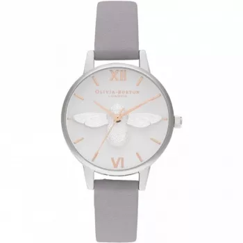 OLIVIA BURTON dámske hodinky OB16AM163 - 30 mm puzdro z nerezovej ocele, biely ciferník, sivý kožený remienok