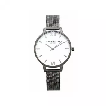Olivia Burton dámske hodinky OB16BDW06 38 mm - biely ciferník s kvetinovým motívom, sivý kožený remienok