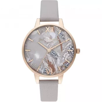 OLIVIA BURTON dámske hodinky OB16VM37 34 mm strieborný ciferník so slnečným brúsom sivý kožený remienok