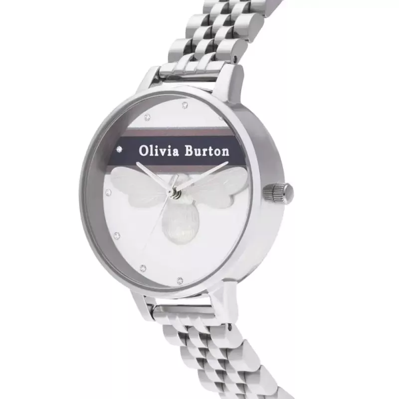 Olivia Burton dámske hodinky OB16VS07 (34 mm) – puzdro z nehrdzavejúcej ocele v ružovozlatom odtieni, sivý kožený remienok