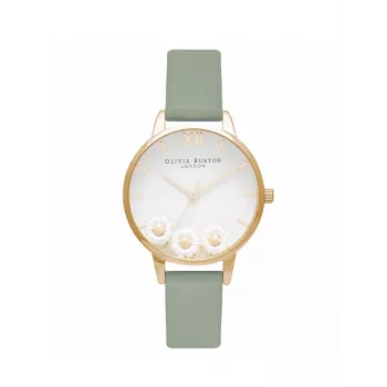 Olivia Burton Dámske hodinky Wishing Watch OB16CH17 - 30 mm Ružovozlaté nerezové puzdro, sivý kožený remienok, biely perleťový ciferník s motívom včiel a kvetov