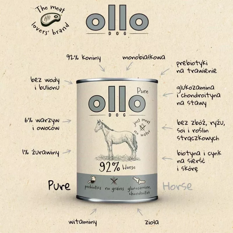 OLLO Pure Horse Mono mokré krmivo pre psov 850 g