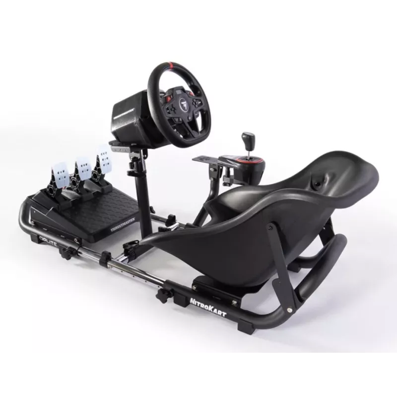 Oplite 104317 NitroKart V2 pretekársky kokpit – čierny oceľový sim-racing rám s nastaviteľným sedadlom