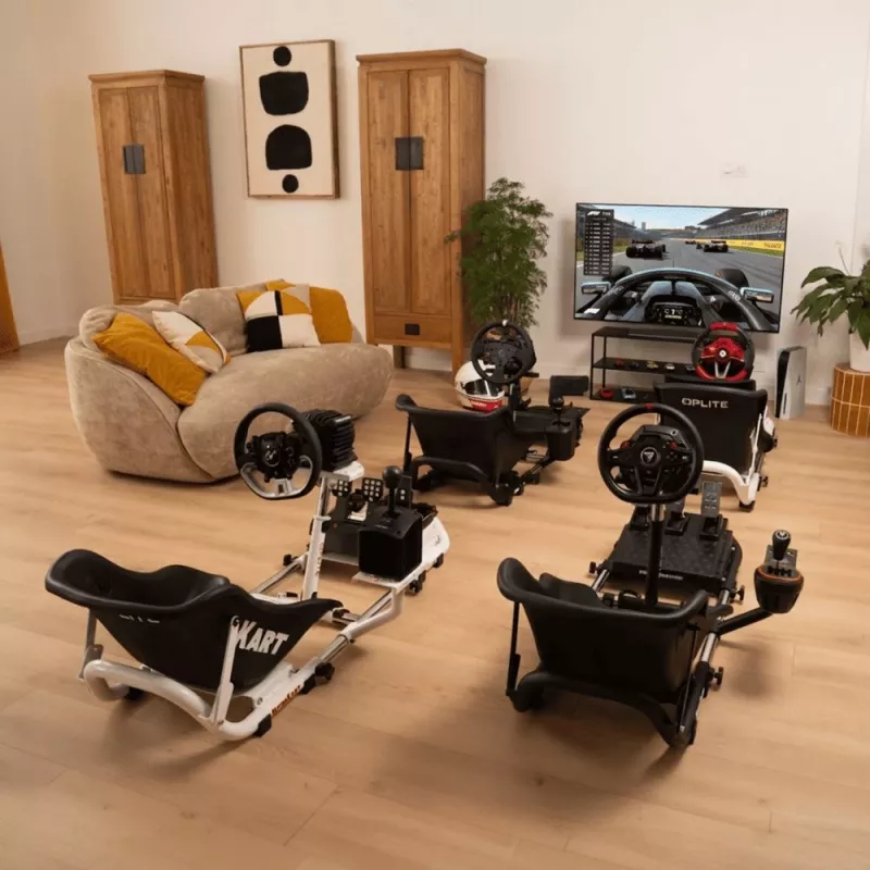 Oplite 104317 NitroKart V2 pretekársky kokpit – čierny oceľový sim-racing rám s nastaviteľným sedadlom