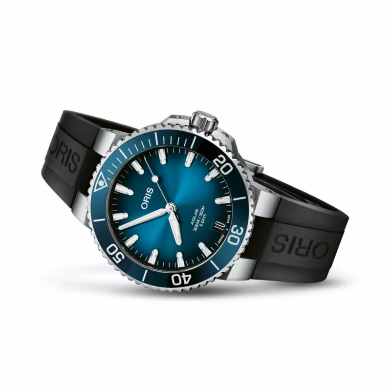 ORIS pánske potápačské hodinky 41350742274FC 41.50mm automatické modrý ciferník modrý gumený remienok
