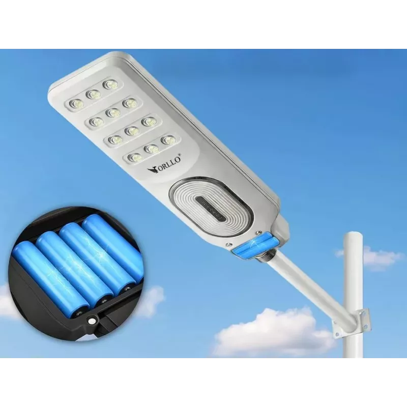 ORLLO 400W solárna LED pouličná lampa s 28W panelom, senzorom pohybu a diaľkovým ovládačom, 2713LM, 6500K