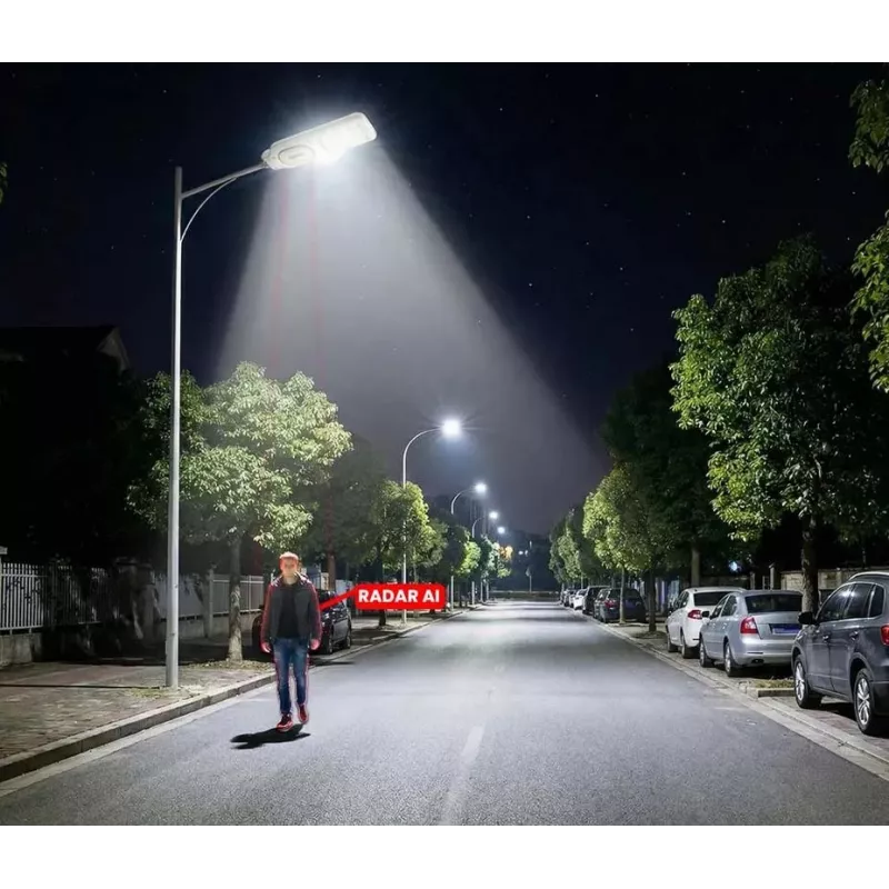 ORLLO 400W solárna LED pouličná lampa s 28W panelom, senzorom pohybu a diaľkovým ovládačom, 2713LM, 6500K