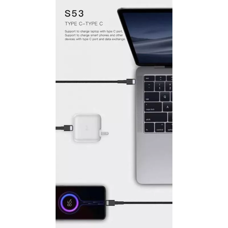 ORSEN S53 USB-C na USB-C kábel 3A 1m modrý