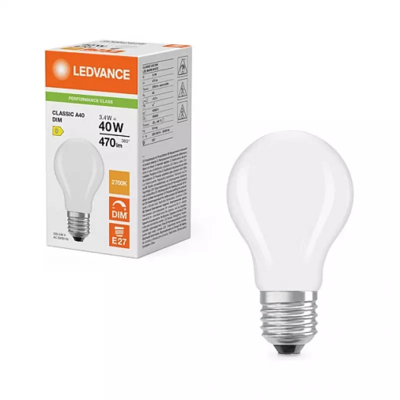 OSRAM LED Classic A 40 Filament DIM P 3.4W 827 matná stmievateľná LED žiarovka