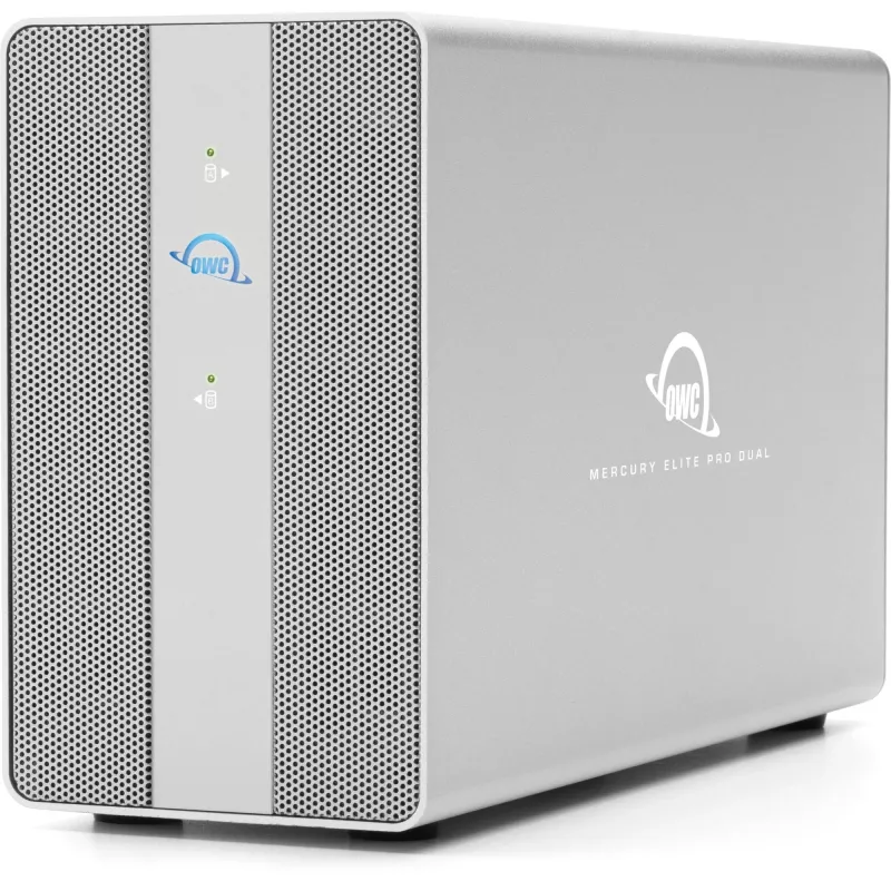 OWC Mercury Elite Pro Dual 2-pozíciový úložný box s 3-portovým USB rozbočovačom, SATA-600, USB 10 Gb/s, strieborný