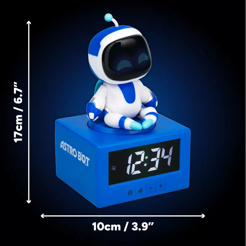 Paladone AstroBot Icon budík - sivý/biely digitálny LCD robotický budík s funkciou odloženia