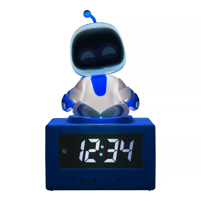Paladone AstroBot Icon budík - sivý/biely digitálny LCD robotický budík s funkciou odloženia