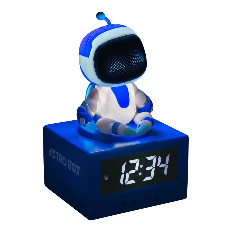 Paladone AstroBot Icon budík - sivý/biely digitálny LCD robotický budík s funkciou odloženia