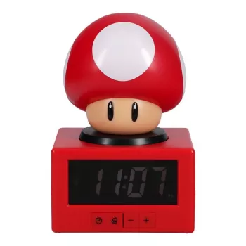 Paladone Super Mario Super Mushroom ikonické budík - digitálny LCD, USB napájanie, oficiálne zvuky Nintendo, červená/biela