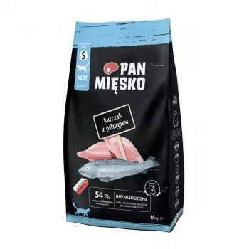 Pan Mięsko suché krmivo pre mačky Adult s kuracím mäsom a pstruhom, malé krokety 1,6 kg