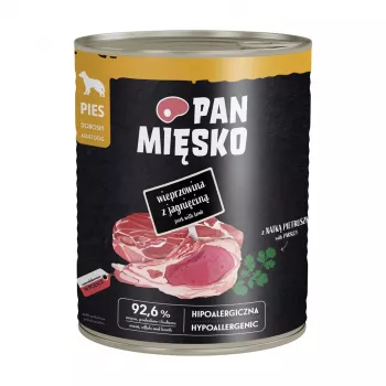 PAN MIĘSKO bravčové s jahňacím mokré krmivo pre psov 800g – kompletná paštéta pre všetky plemená