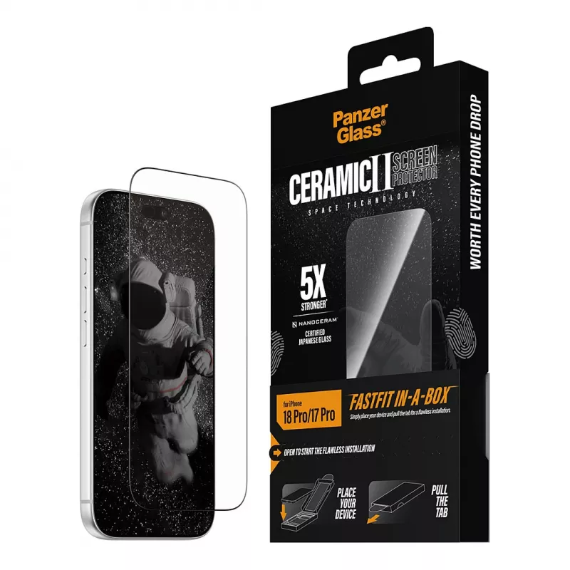 PanzerGlass keramická ochranná fólia displeja pre iPhone 17 Pro s FastFit In-A-Box
