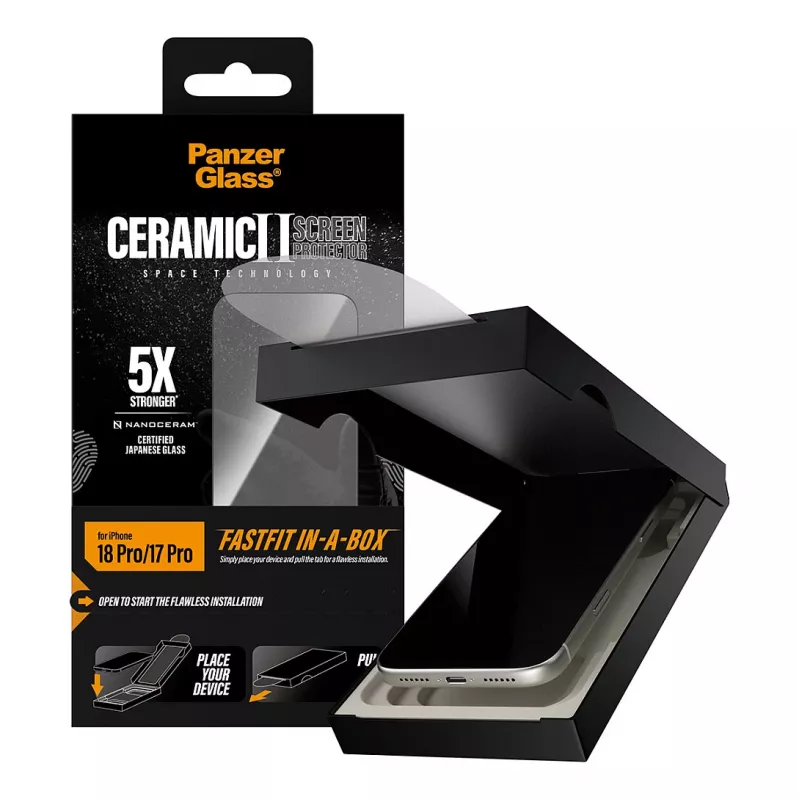 PanzerGlass keramická ochranná fólia displeja pre iPhone 17 Pro s FastFit In-A-Box