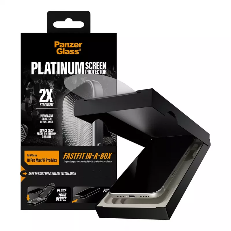 PanzerGlass Platinum ochranná fólia displeja pre iPhone 17 Pro Max s FASTFIT IN-A-BOX