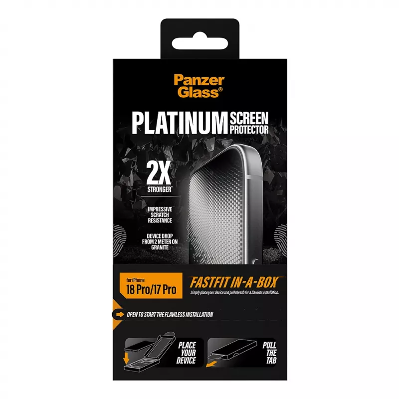 PanzerGlass Platinum ochranná fólia displeja pre iPhone 17 Pro s FastFit inštalačným rámom