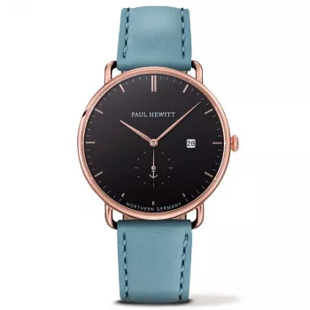 PAUL HEWITT pánske hodinky The Grand Atlantic Line quartz hodinky 42 mm ružové zlato nerezové puzdro čierny kožený remienok PHTGARB23S