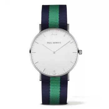 PAUL HEWITT Sailor Line unisex quartz hodinky 39 mm biely ciferník, zeleno-biely nylonový remienok PH-SASSTWNG20