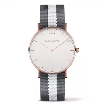 Paul Hewitt Sarstain Line unisex hodinky 39mm ružové zlato IP plátované puzdro z nehrdzavejúcej ocele biely ciferník sivý kožený remienok quartz Miyota GL20