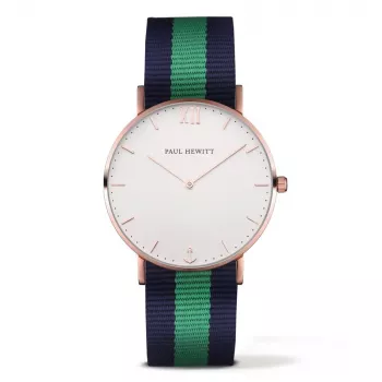 PAUL HEWITT unisex hodinky PH-SARSTWNG20 39 mm ružové zlato ušľachtilá oceľ biely ciferník zelený/biely/červený NATO remienok