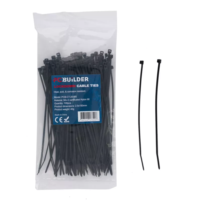 PCBuilder LOCKDOWN 150mm viazacie pásky (100 kusov) - čierna