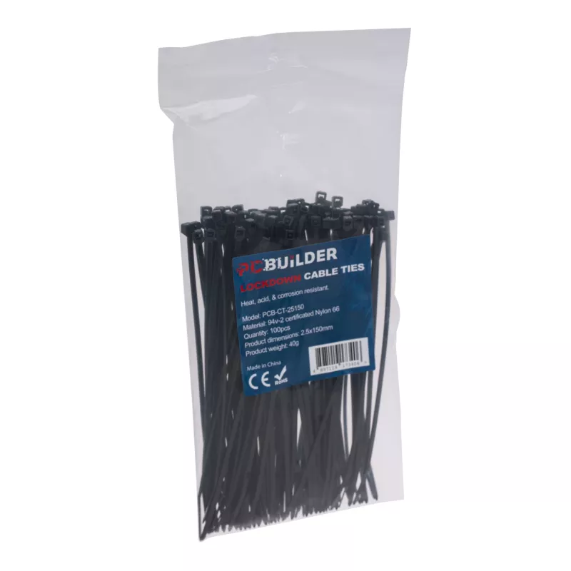 PCBuilder LOCKDOWN 150mm viazacie pásky (100 kusov) - čierna