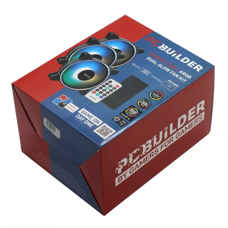 PCBuilder Tempest Chill kit ventilátorov 3x120mm Dual Glow ARGB ventilátory + kontrolér + RF diaľkový ovládač