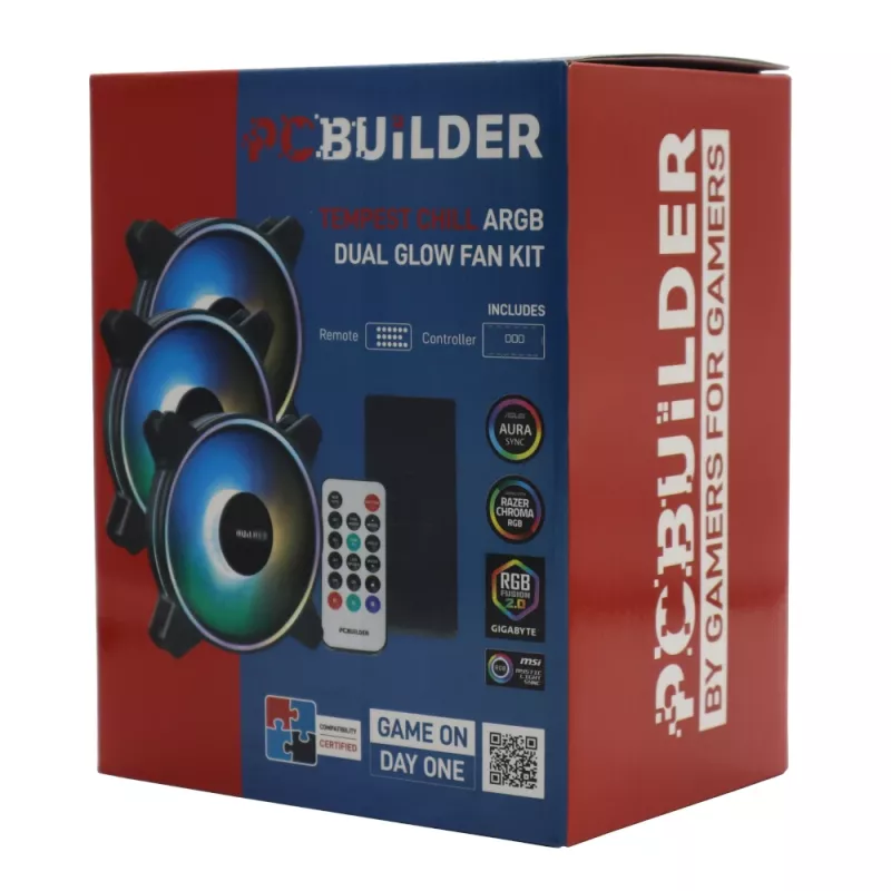 PCBuilder Tempest Chill kit ventilátorov 3x120mm Dual Glow ARGB ventilátory + kontrolér + RF diaľkový ovládač