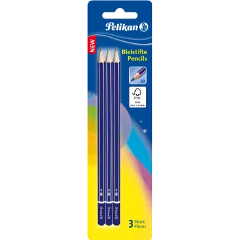 Pelikan 978783 2B šesťhranná grafitová ceruzka, modrá, FSC certifikované drevo, Nemecko, blister balenie