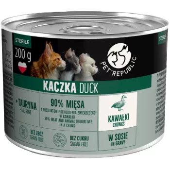 PETREPUBLIC Adult Sterile kúsky s kačicou v omáčke – mokré krmivo pre mačky – 10x200 g