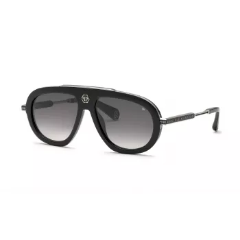 PHILIPP PLEIN SPP151V57700Y pánske slnečné okuliare - čierny acetátový rám, sivé polykarbonátové sklá, 57 mm