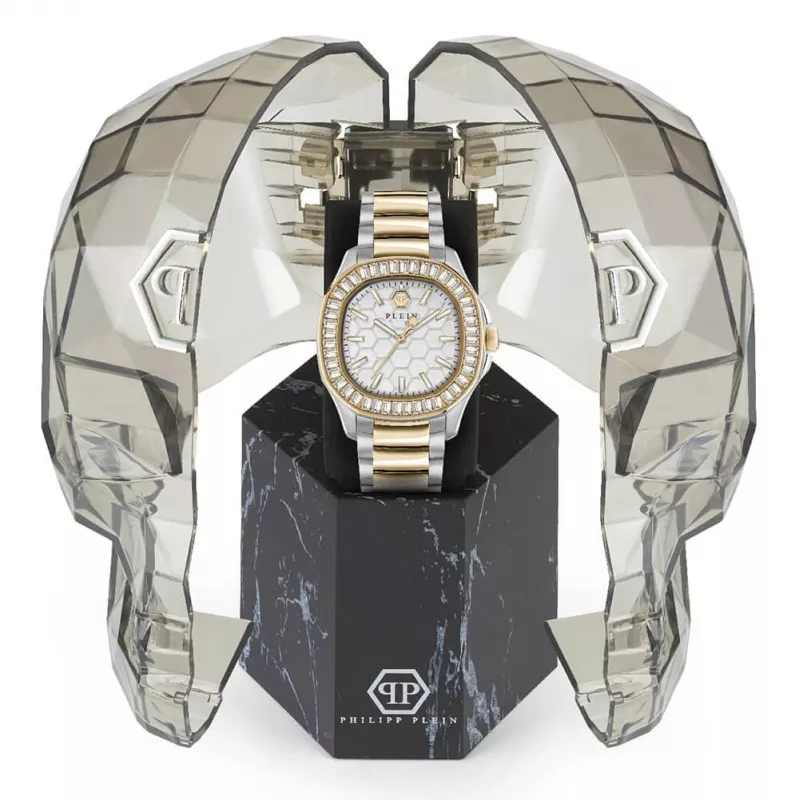 Philipp Plein dámske PWTAA0523 automatické skeleton hodinky 38mm ružové zlato oceľ a čierny silikón