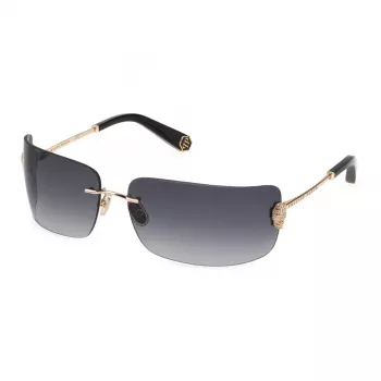 Philipp Plein dámske slnečné okuliare SPP027S950300 - Oversized Square Shield, čierny acetátový rám, sivé gradientné sklá, UV400 ochrana
