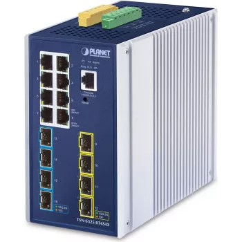 PLANET TSN-6325-8T4S4X priemyselný L3 Managed TSN switch s 8x GbE RJ45, 4x 1G/2.5G SFP, 4x 10G SFP+