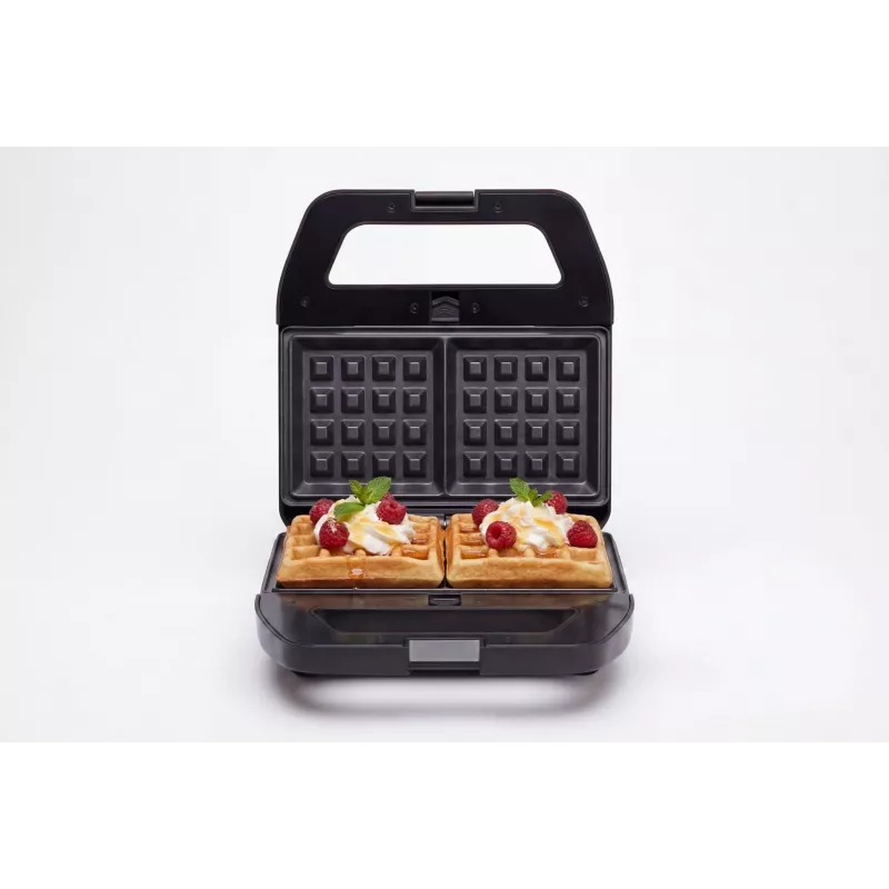 PMS 4-in-1 MELTO sendvičovač s vymeniteľnými platňami na sendvič, vafli, gril, keksy/oriešky, 800 W, čierna/strieborná