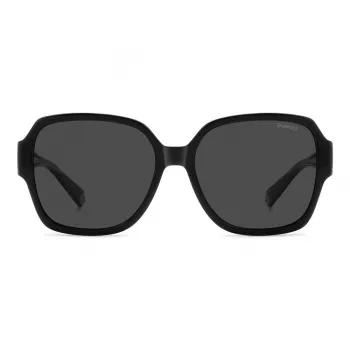 Polaroid Ancillaries PLD9021S807 unisex obdĺžnikové slnečné okuliare - čierny rám, sivé polarizované šošovky