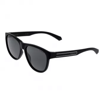 Polaroid PLD2156S56003 unisex hranaté slnečné okuliare - čierny rám, sivé polarizované TAC sklá, ochrana UV400