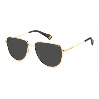 POLAROID PLD6196SXJ5G unisex obdĺžnikové slnečné okuliare – čierny rám, sivé polarizované sklá, 56 mm