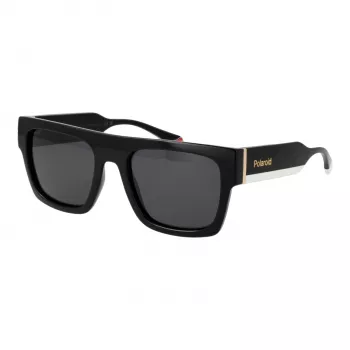 POLAROID PLD6224SX5480 unisex obdĺžnikové slnečné okuliare - čierny rám, sivé polarizované šošovky, 54 mm