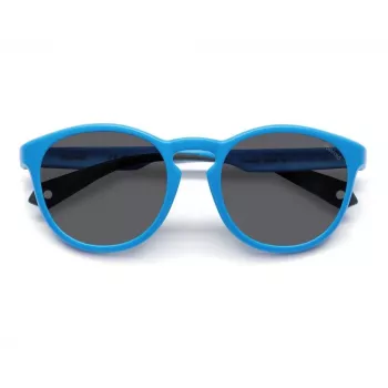 POLAROID PLD7050SMVU Unisex hranaté slnečné okuliare - matný čierny rám, sivé polarizované šošovky, 52 mm