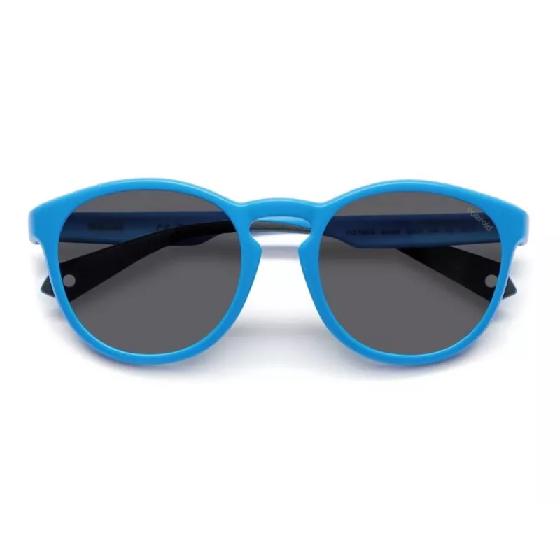 POLAROID PLD7050SMVU Unisex hranaté slnečné okuliare - matný čierny rám, sivé polarizované šošovky, 52 mm