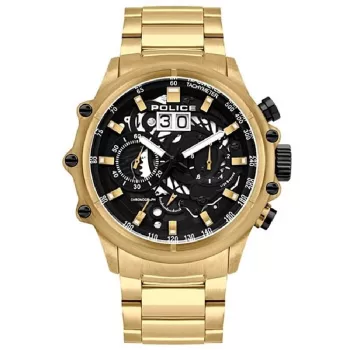 POLICE pánske chronografové hodinky PL16018JSG02M 48 mm oceľ mesh zlatý odtieň
