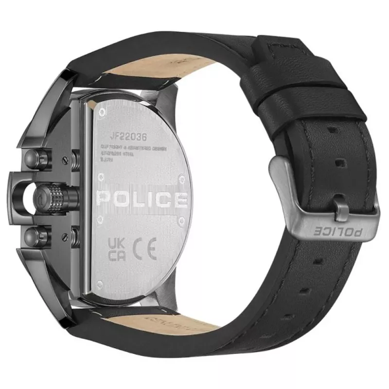 POLICE pánske hodinky PEWJF2203601 quartz hodinky s čiernym ciferníkom a koženým remienkom, 48mm