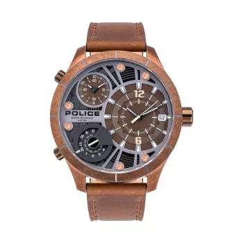 POLICE pánske PL15662XSQR1 chronografové quartz hodinky, 52mm puzdro z ušľachtilej ocele, čierny ciferník a kožený remienok
