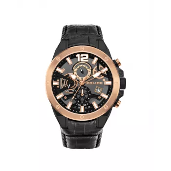 POLICE pánske PL15711JSBR61 quartz hodinky - 48mm nerezové puzdro s hnedým koženým remienkom