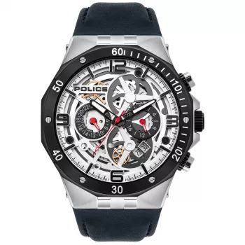 POLICE pánske PL16065JSTB04 Raho analógové quartz hodinky 46mm modrý ciferník hnedý kožený remienok